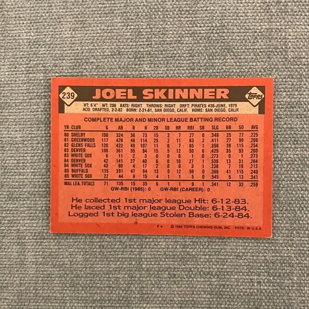 1986 Topps Chicago White Sox Baseball Card Trading Card